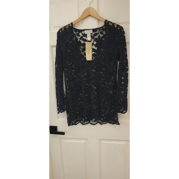 J. Valdi black lace swimsuit coverup eyelet New See through - Picture 16 of 16